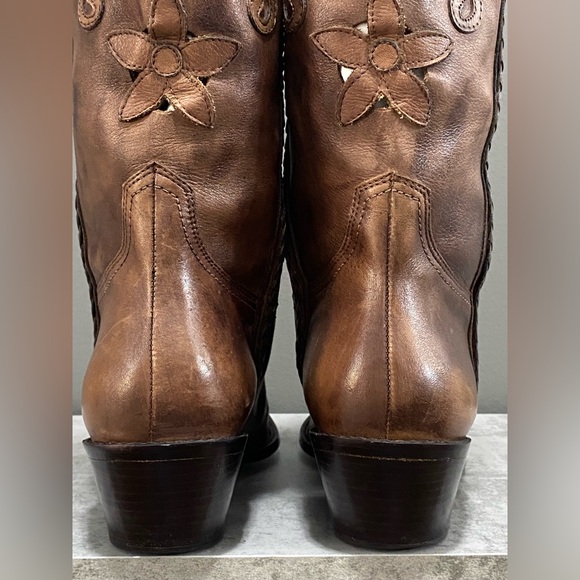 Matisse Brown Leather Floral Cut Out Embroidered Western Cowboy Boots Size 10 - Picture 9 of 15